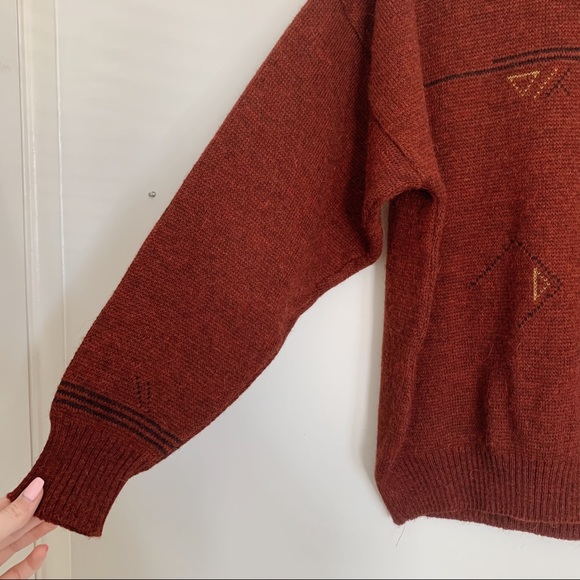 Maroon Vintage Westbury Abstract Shape Wool Alpaca Blend Crewneck Sweater XL - Picture 2 of 8